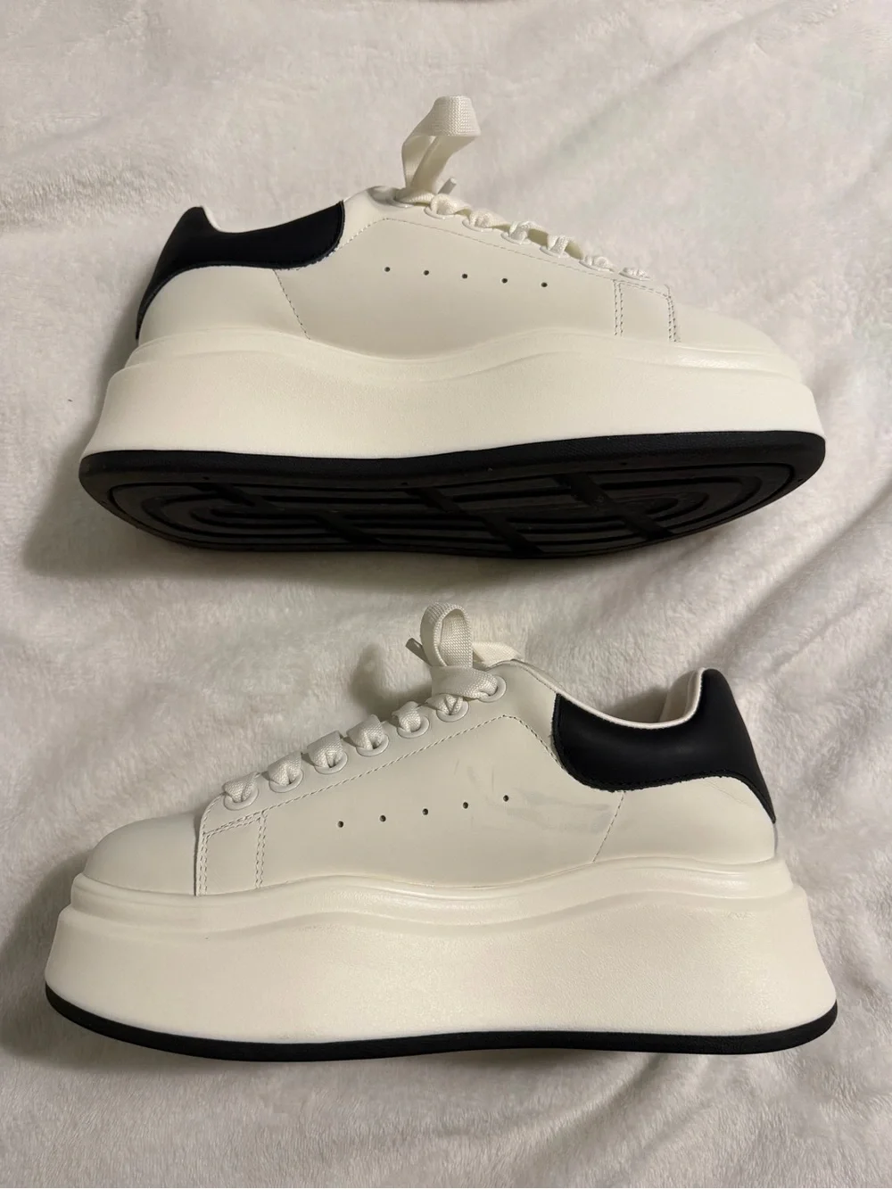 Beau Today White Platform Sneakers with Black Heel Collar - Women's Lace-Up-8